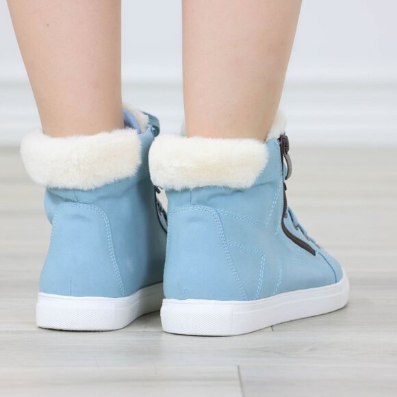 High Tops Womens Fashion Sneakers Shoes Fuzzy Ankle Light Blue - Picture 7 of 13